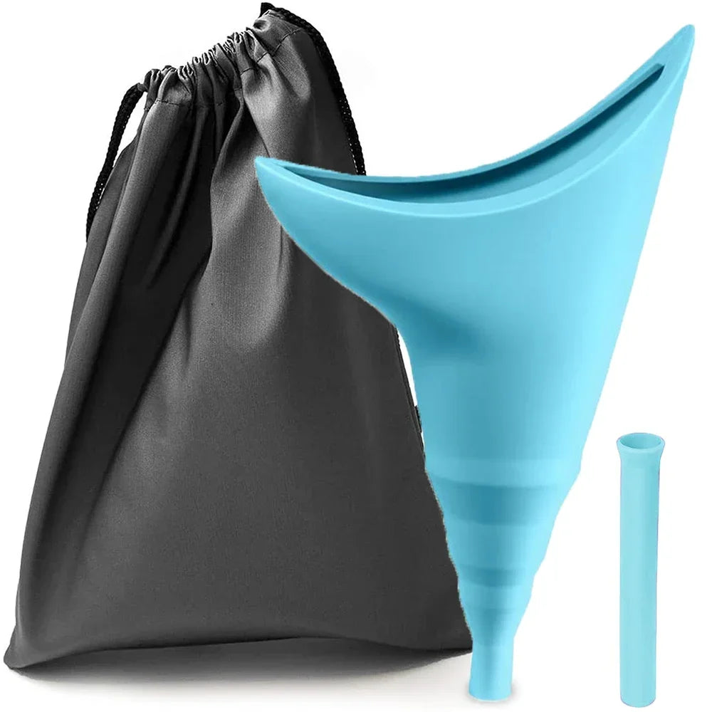 Portable Silicone Female Urination Device – Reusable Pee Funnel Female Urinal Funnel PLUSH BLUE SET