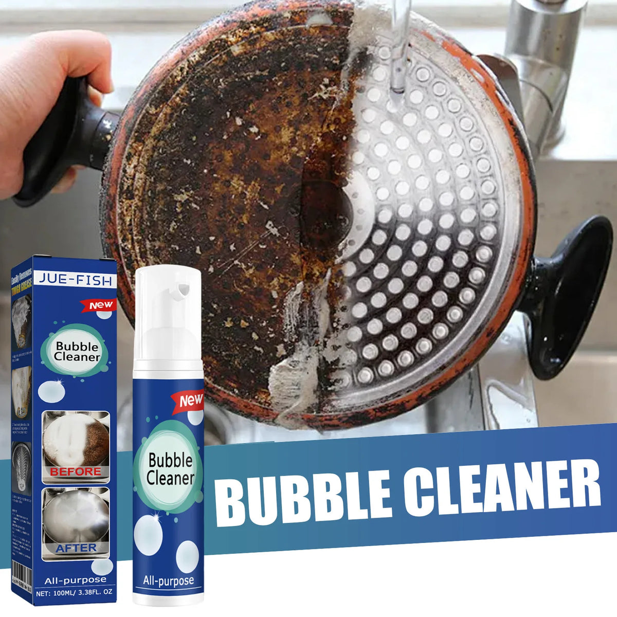 Jue-Fish Kitchen Foam Cleaner – Rinse-Free Oil Stain Remover Kitchen Foam Cleaner PLUSH