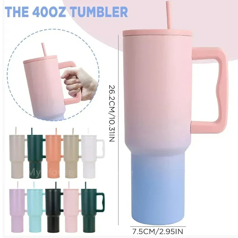 40oz Vacuum Insulated Tumbler with Handle, Lid & Straw Insulated Travel Tumbler PLUSH