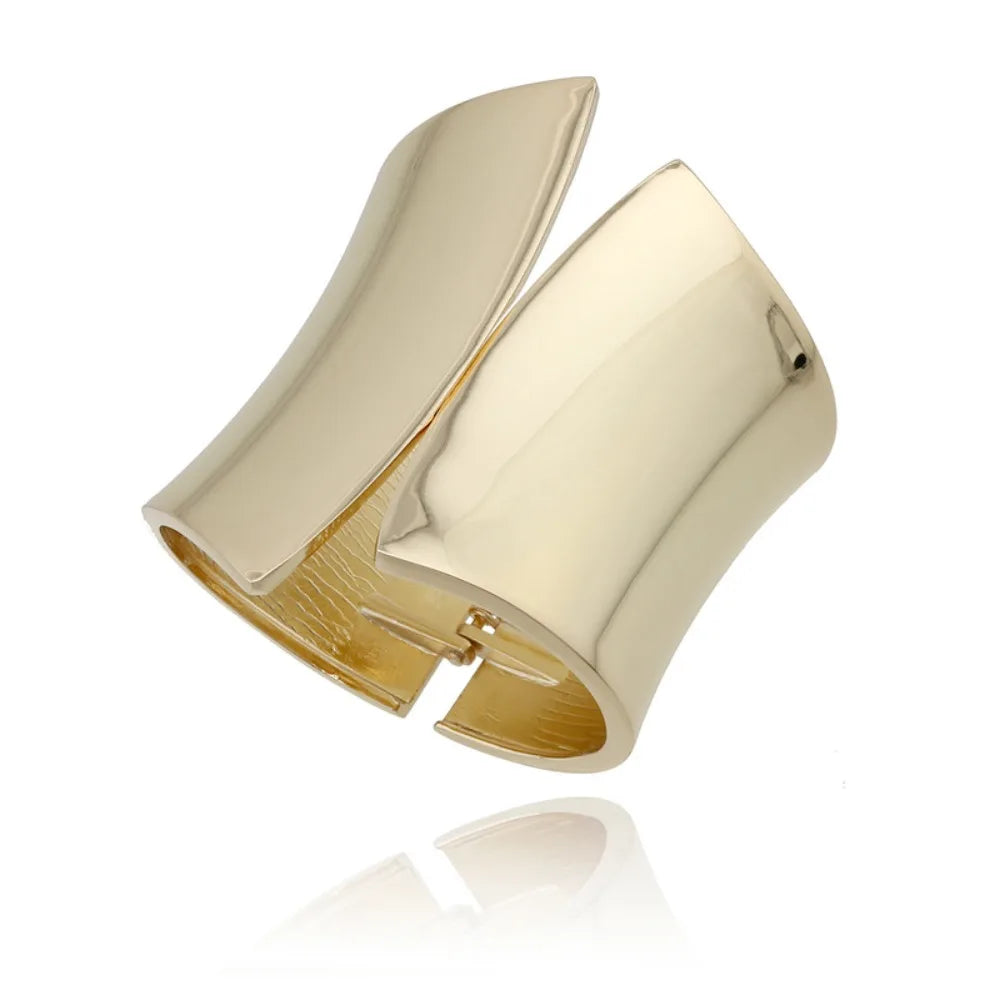 Chunky Wide Open Cuff Bangle – Goth Punk Metal Bracelet Cuff Bangle Bracelet PLUSH Smooth-Gold