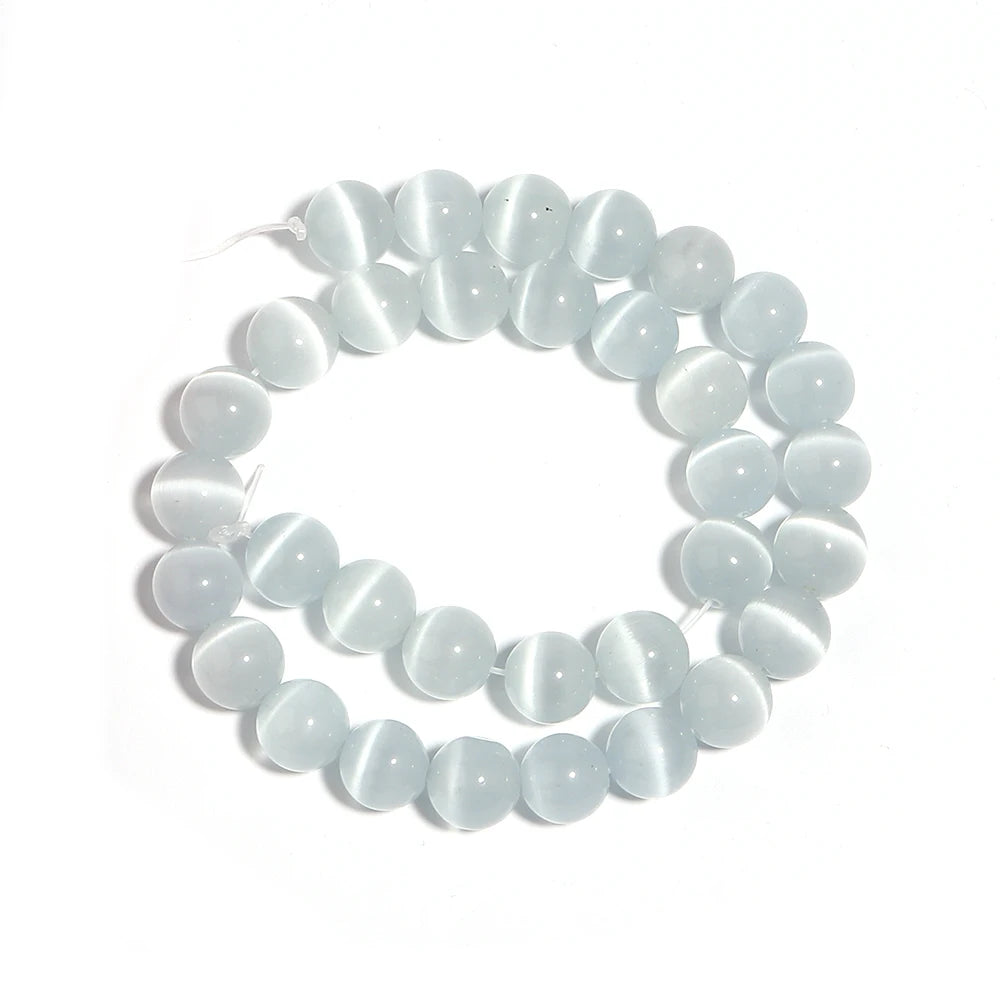 White Cat Eye Round Stone Beads 4–12mm | DIY Jewelry Natural Stone Beads PLUSH 12mm Apx 30pcs