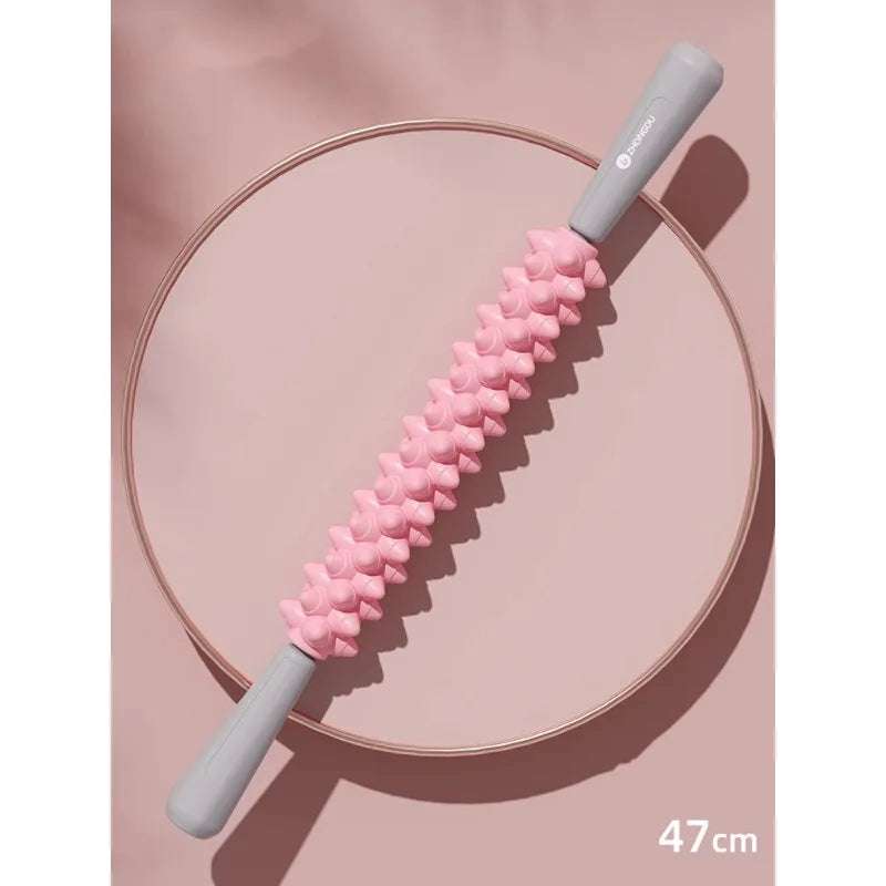 Spike Massage Roller Stick 47cm – Yoga Gym Fitness Tool Massage Roller Stick PLUSH pink