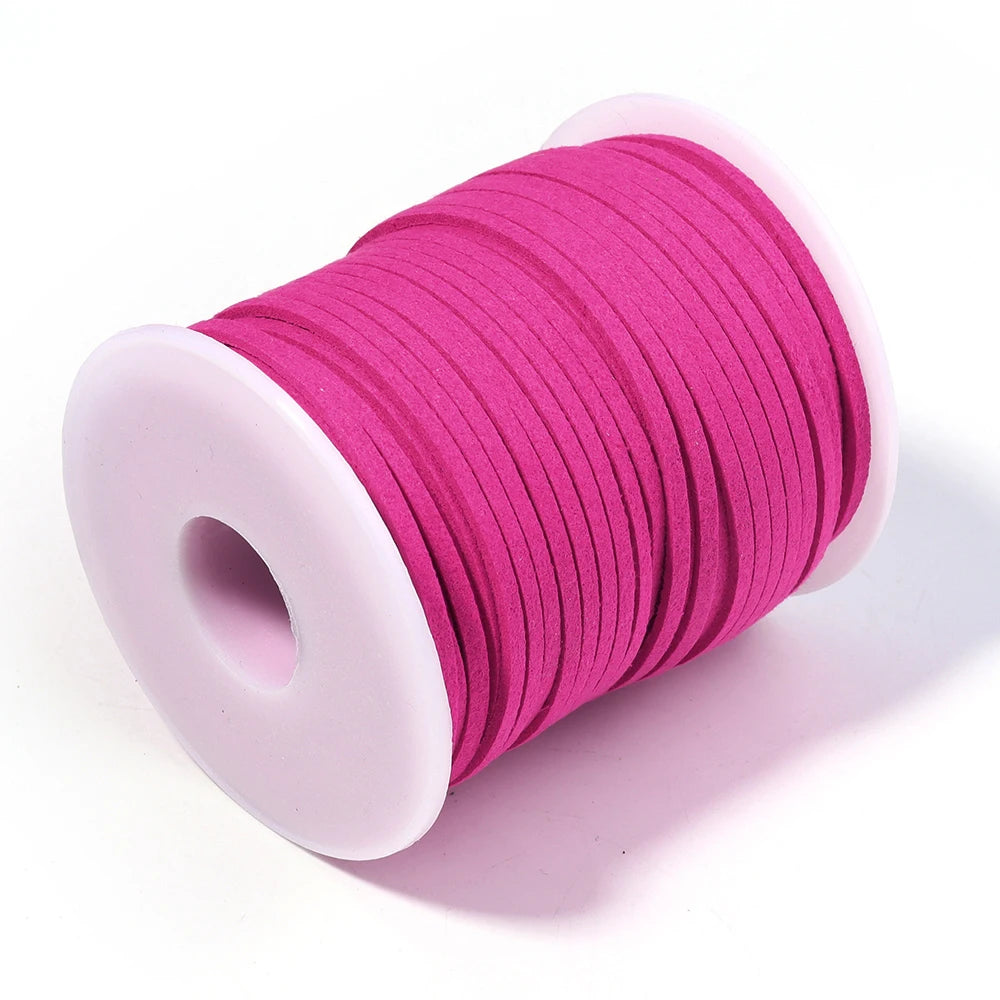 50 Yards Flat Faux Suede Cord 2.6mm – Colorful Velvet Leather Rope Jewelry Cord PLUSH hotpink 2.6mm