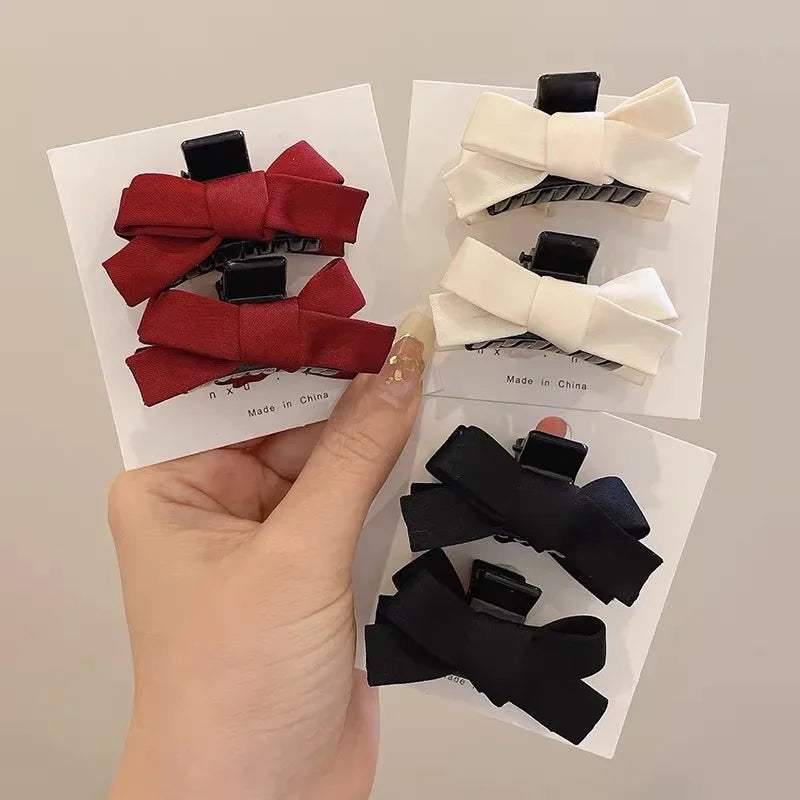 2Pcs Satin Bow Hair Claw Clips Black Red – Korean Style Bow Hair Clips PLUSH