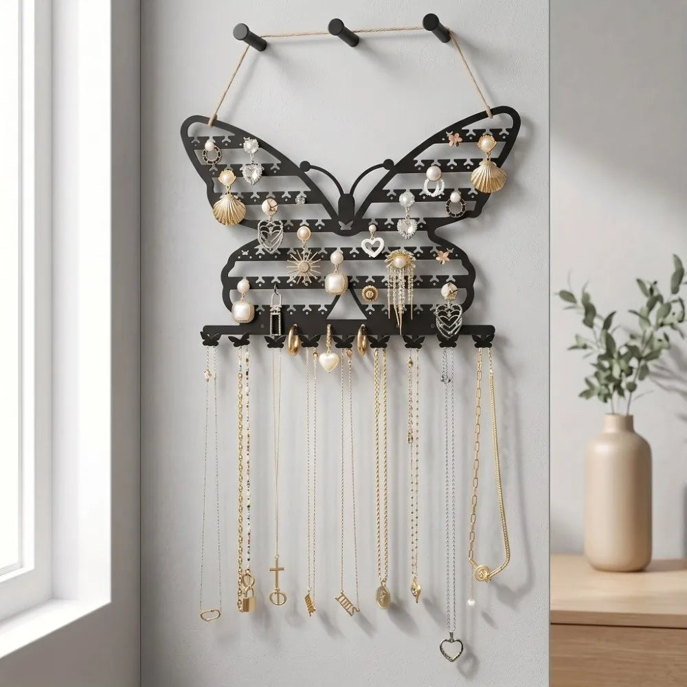 Wall Mounted Butterfly Jewelry Organizer Rack with Hooks Jewelry Display Rack PLUSH