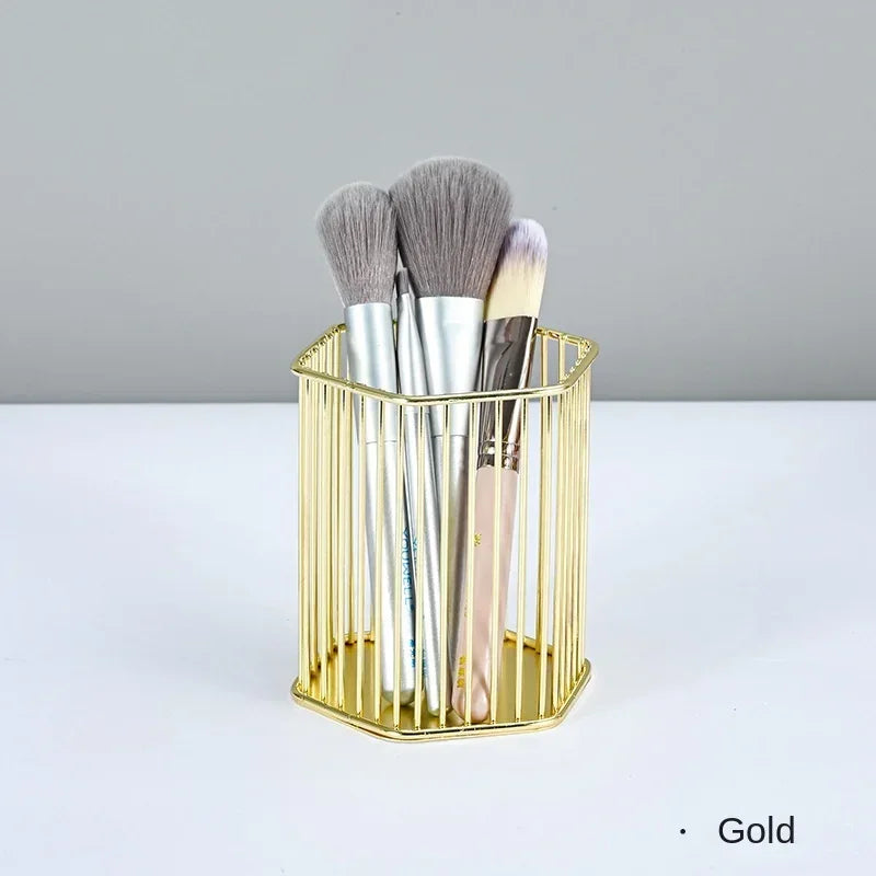 Rose Gold Makeup Brush Holder – Cylindrical Iron Storage Case Makeup Brush Organizer PLUSH No.9 No Brush