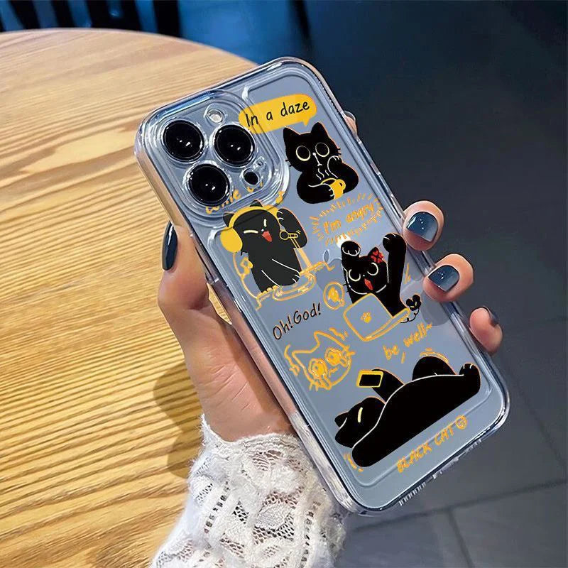 Black Cat iPhone Case | Cartoon Animal Cover iPhone 7–16 iPhone Phone Case PLUSH