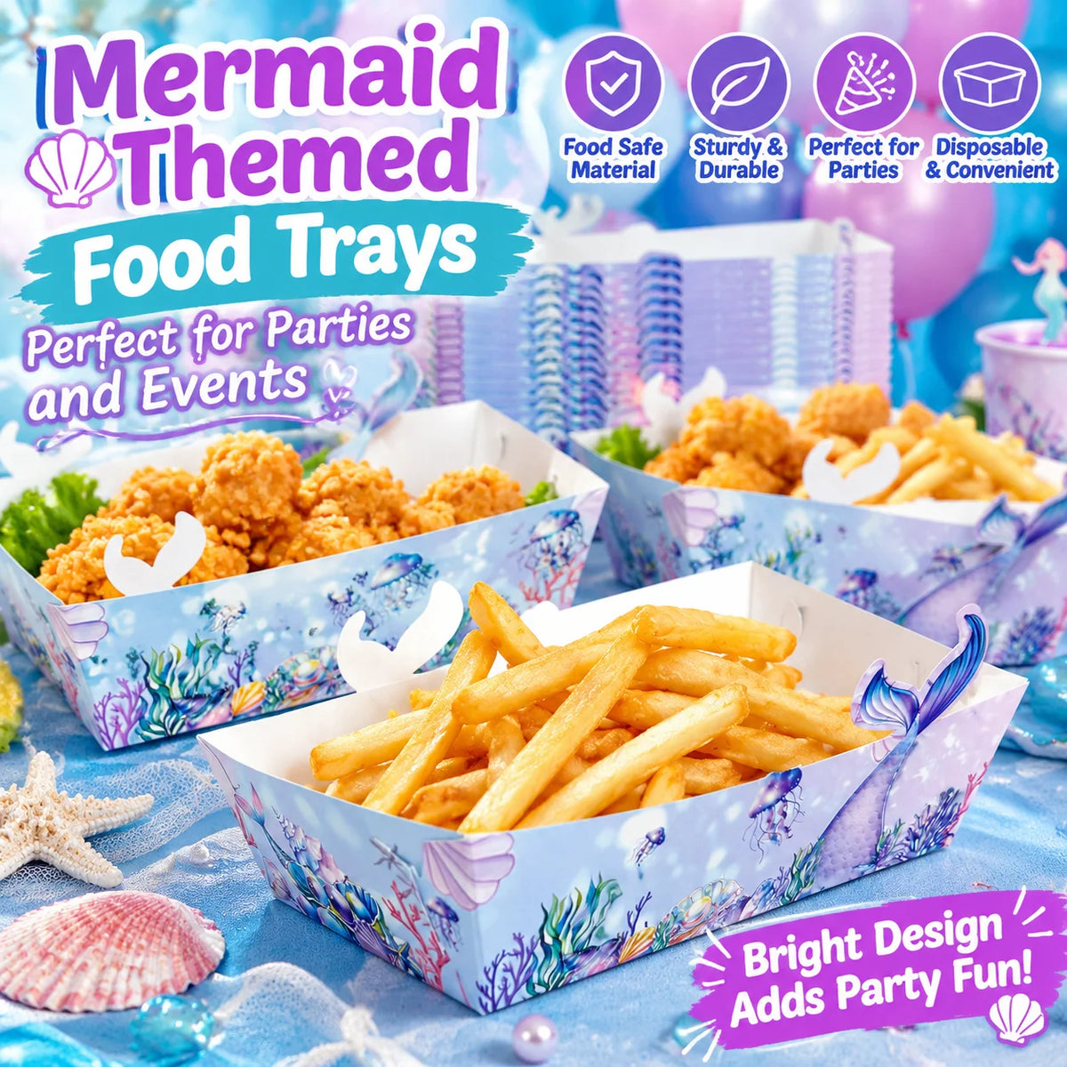 Mermaid Paper Food Trays | Disposable Party Snack Containers Disposable Party Trays PLUSH
