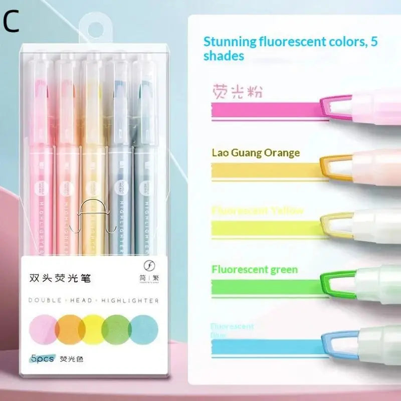 5-Pack Double Head Clear View Highlighter Pens – 8 Colors Highlighter Pens PLUSH C