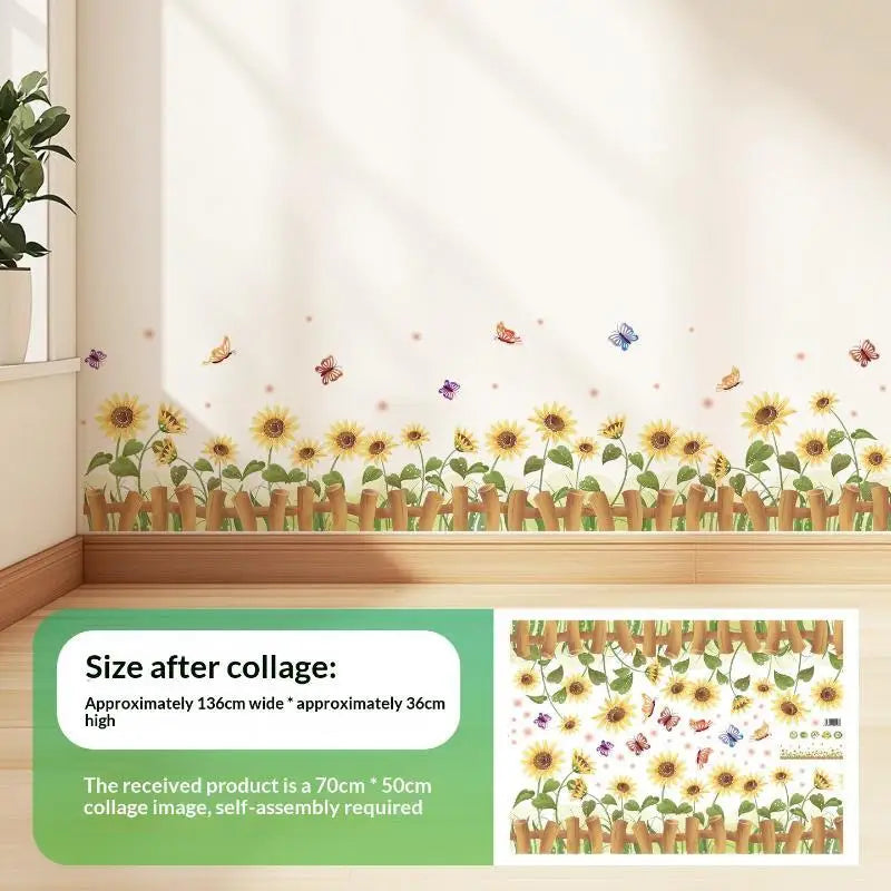 Pastoral Flower & Butterfly PVC Wall Stickers – Baseboard Decals Wall Border Sticker PLUSH J size1