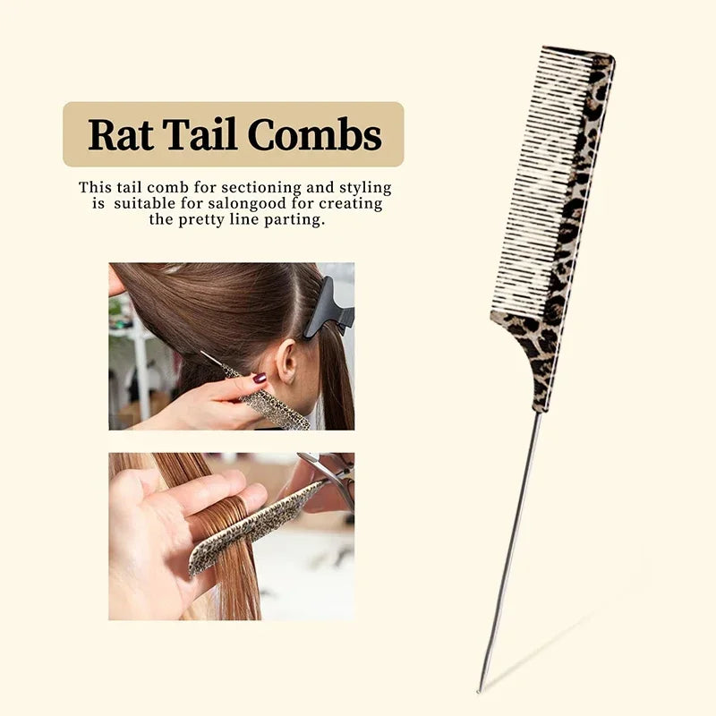 Leopard Rat Tail Fine Tooth Hair Comb – Salon Sectioning Tool Hair Styling Comb PLUSH