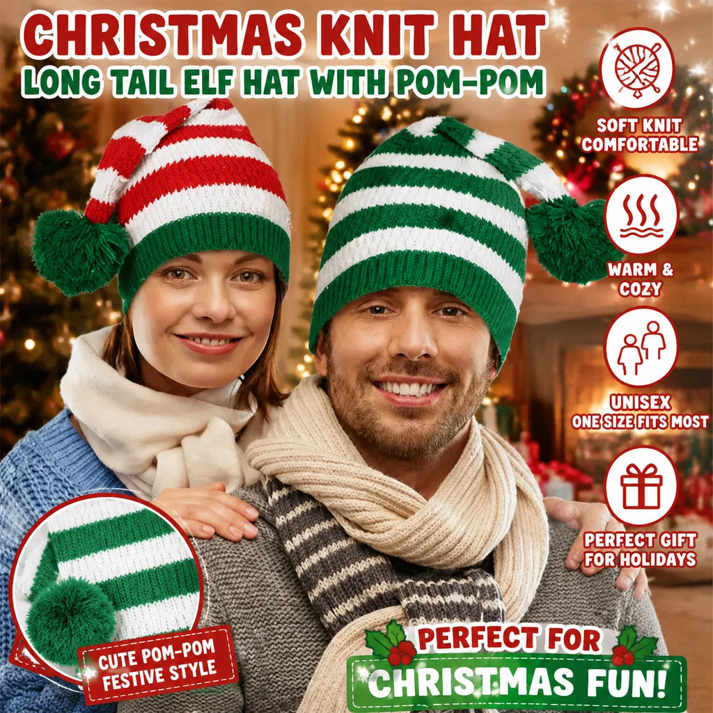 Winter Long Tail Elf Hat Christmas Knit Pom Pom Santa Hat Christmas Elf Hat PLUSH