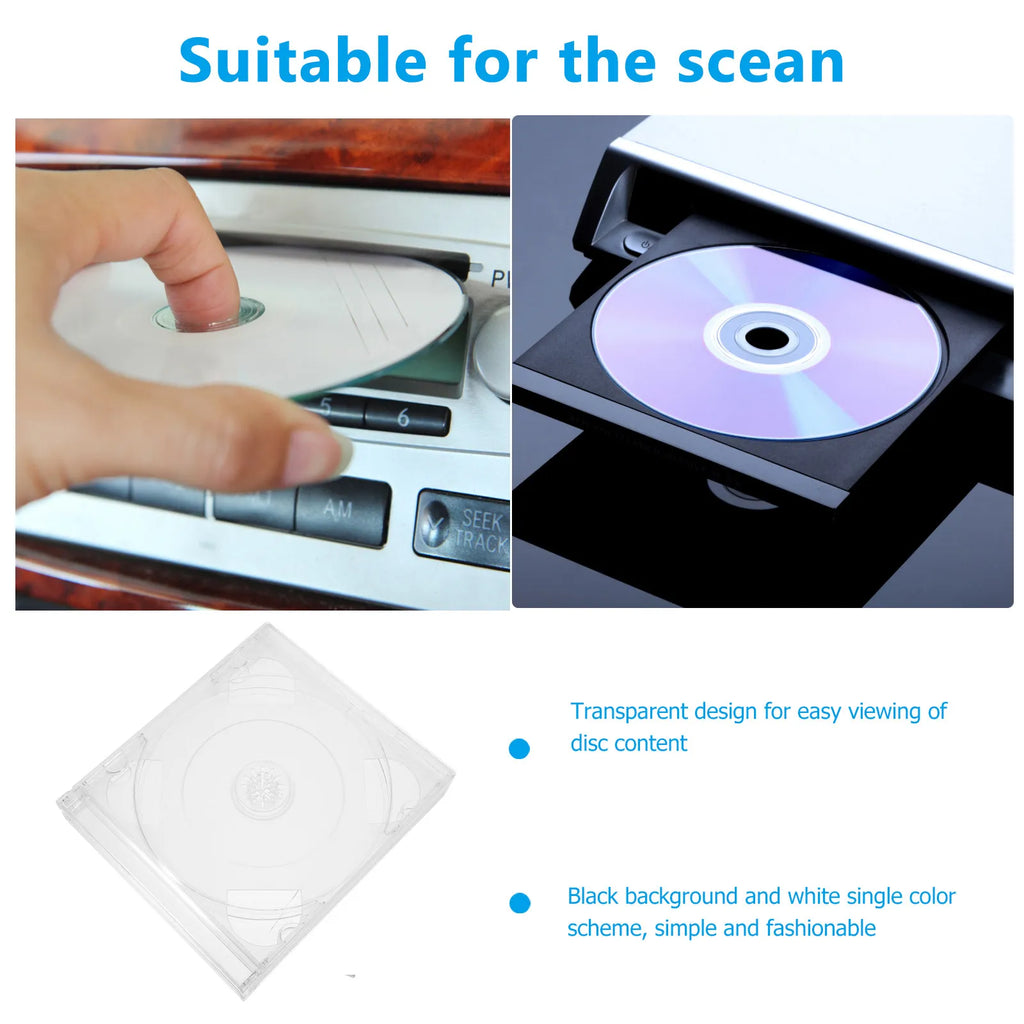 Clear CD DVD Storage Cases 2-Pack | Transparent Plastic Disc Organizer CD DVD Storage Case PLUSH