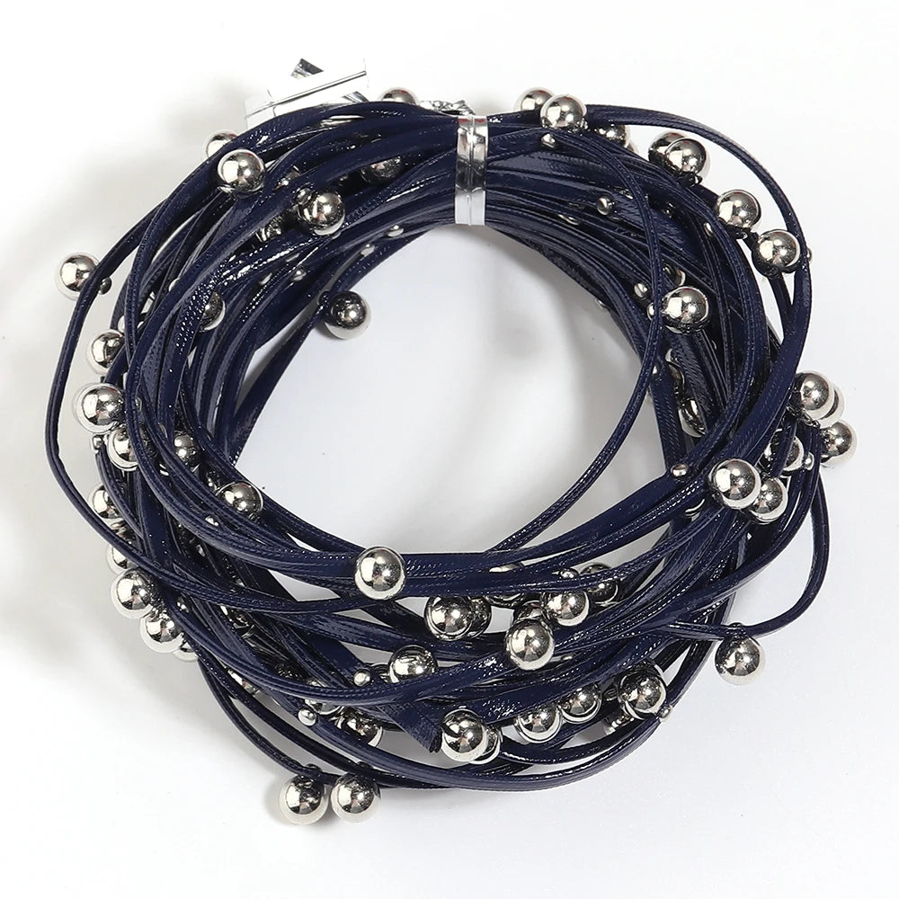 5 Yards Studded PU Leather Cord with Metal Ball Beads – DIY Leather Jewelry Cord PLUSH navy blue