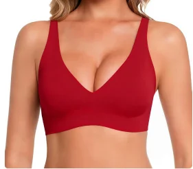 Zeriluna Seamless Push Up Bralette – Adjustable Sports Bra Sports Bralette PLUSH Sexy Red M