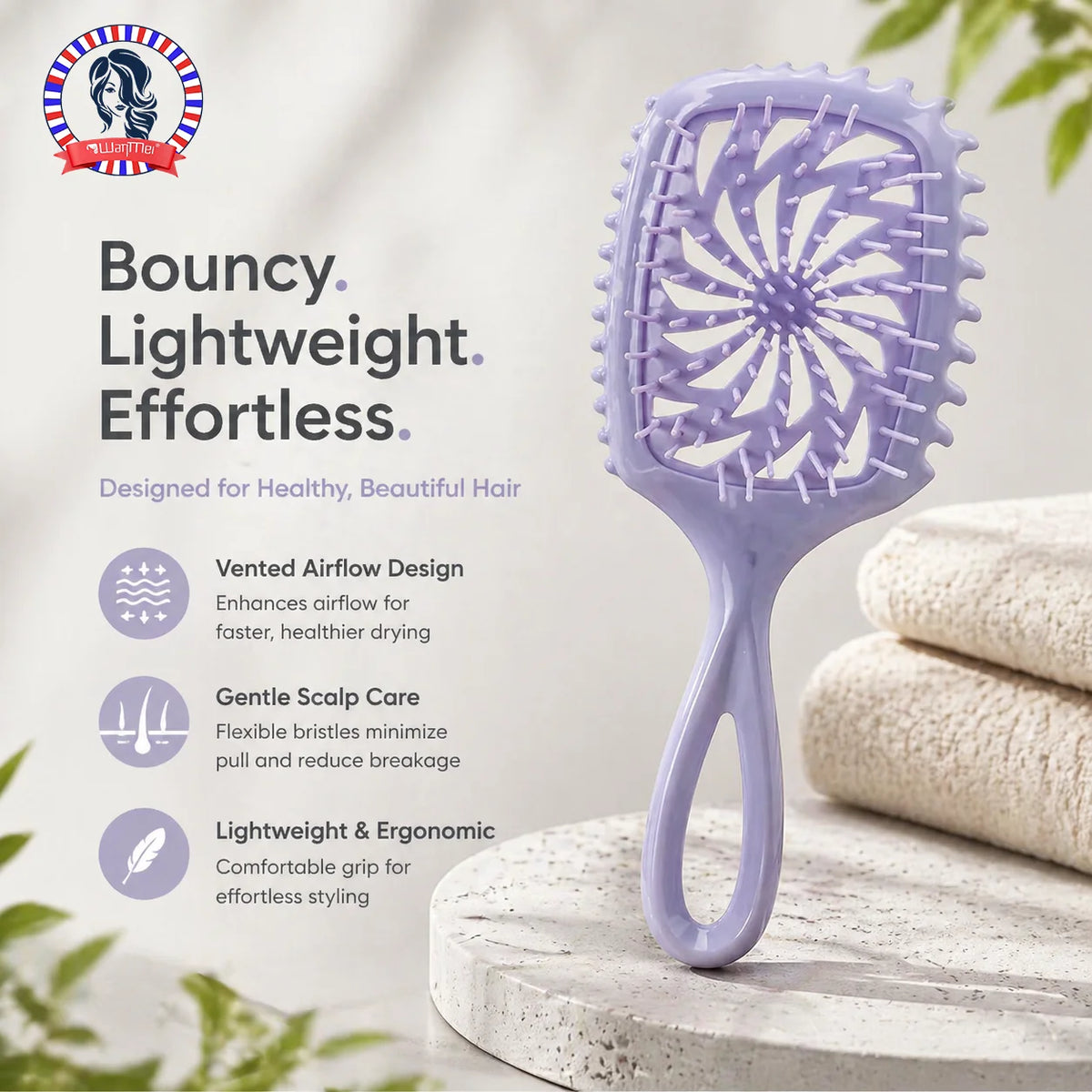 WANMEI Vented Detangling Hair Brush – Wet & Dry All Hair Types Detangling Hair Brush PLUSH