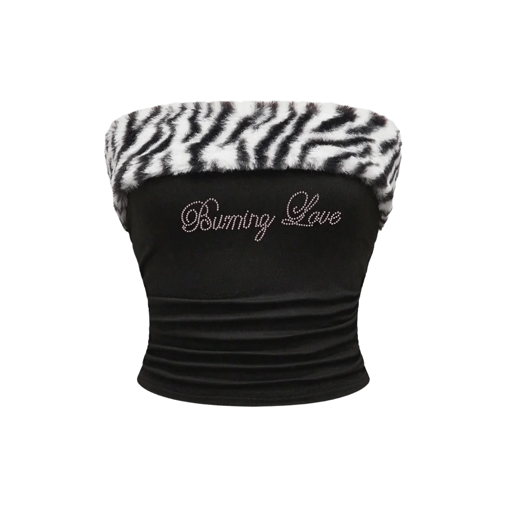 Y2K Crystal Letter Tube Top – Ruched Strapless Bandeau Bandeau Tube Top PLUSH Black 1XL