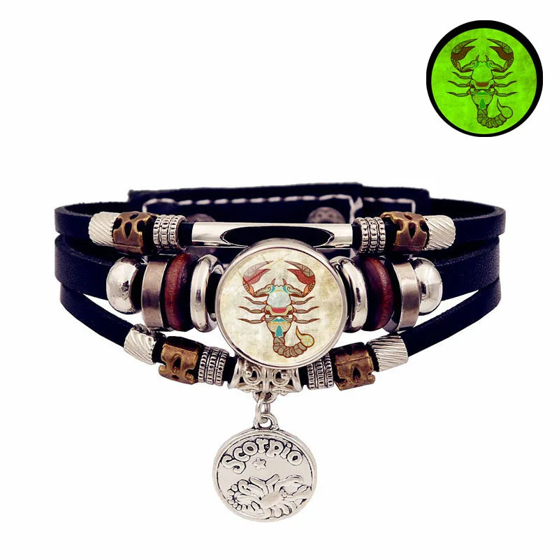 Glow Zodiac Constellation Leather Charm Bracelet – Unisex Charm Bracelet PLUSH 6-Scorpio