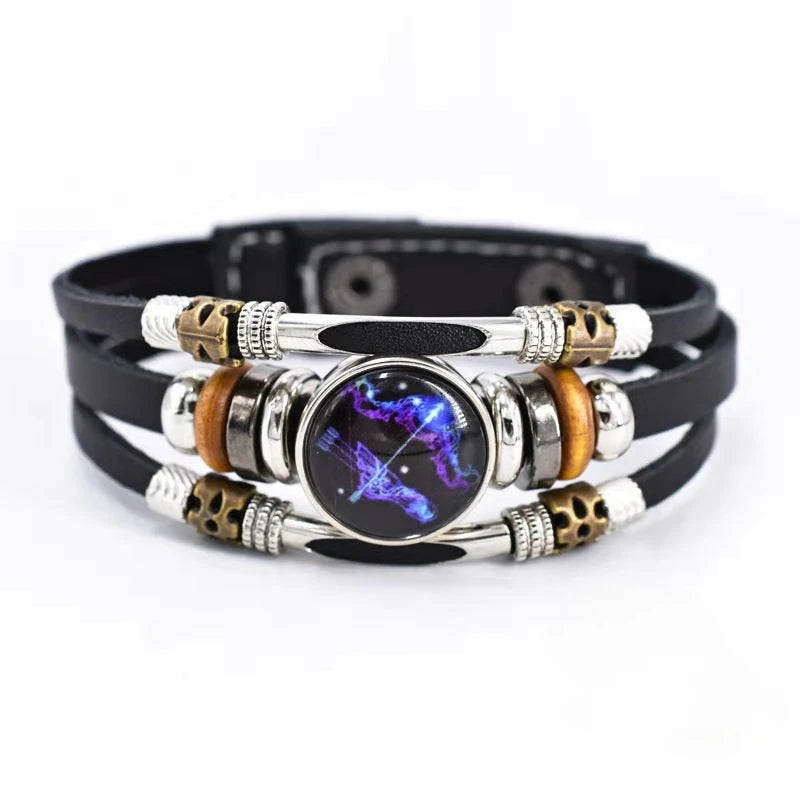 Zodiac Constellation Luminous Leather Bracelet | Unisex Gift Charm Bracelet PLUSH Sagittarius