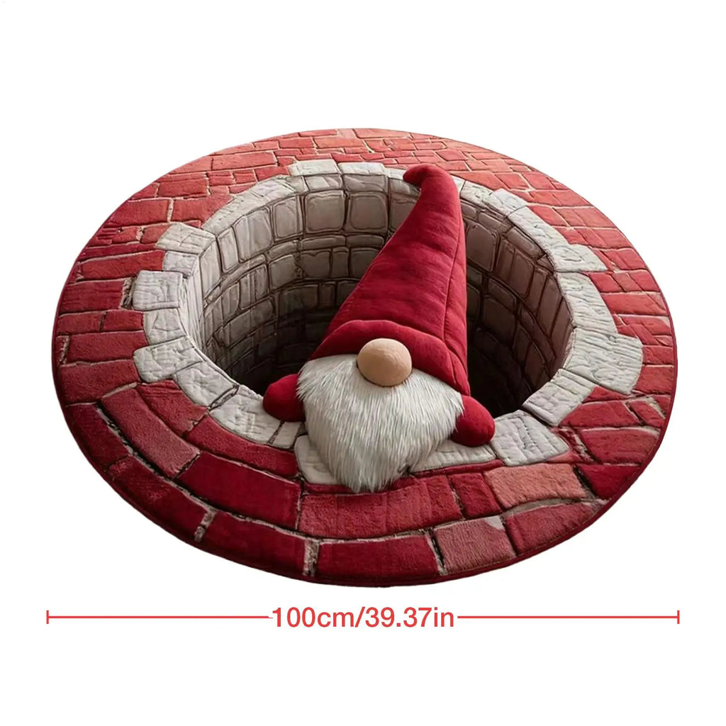 Christmas 3D Illusion Santa Gnome Rug – Non-Slip Holiday Mat Holiday Area Rug PLUSH