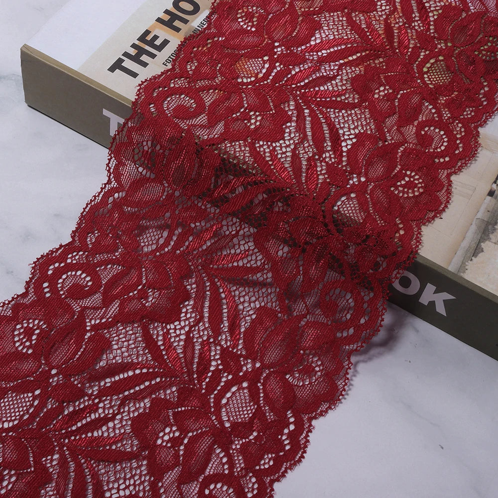 1.5 Yards 15cm Elastic Floral Lace Trim for DIY Sewing Lace Sewing Trim PLUSH red 15cm