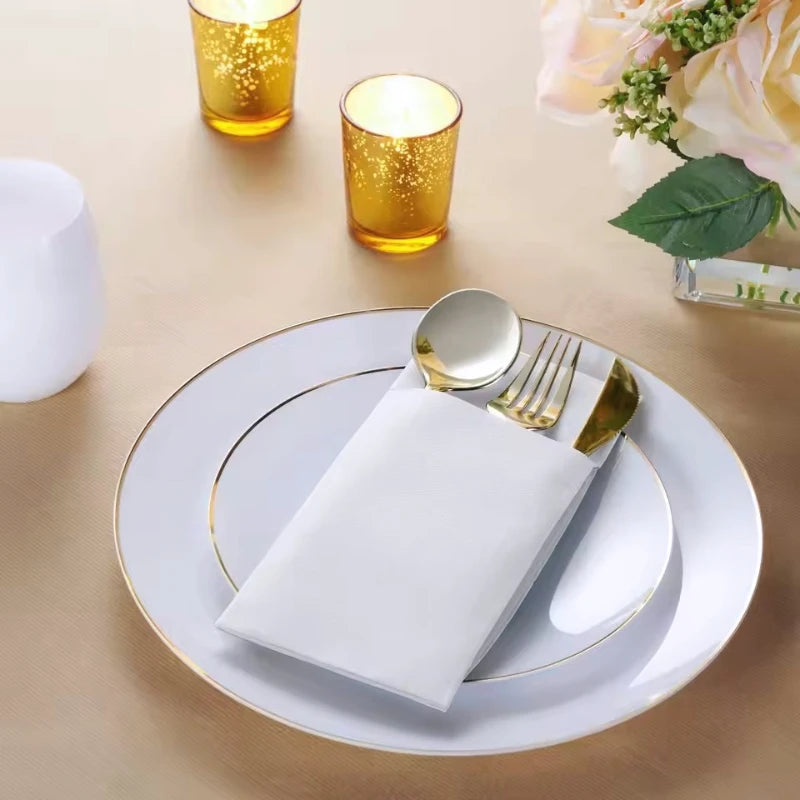 White Disposable Flatware Pocket Napkins 25/50/100 Pcs Disposable Paper Napkins PLUSH
