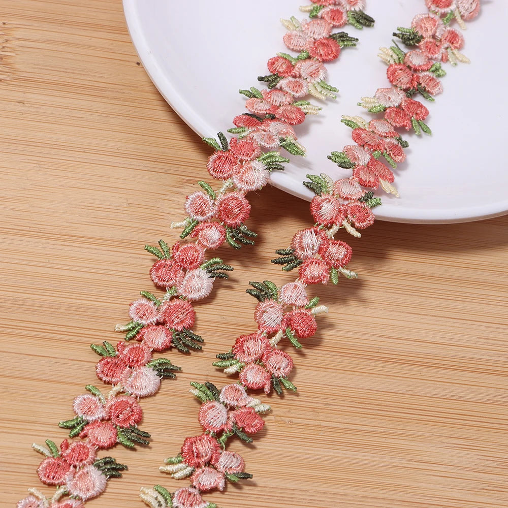 2 Yards Colorful Flower Lace Trim – DIY Ribbon & Jewelry Lace Trim Ribbon PLUSH orange pink 2cm
