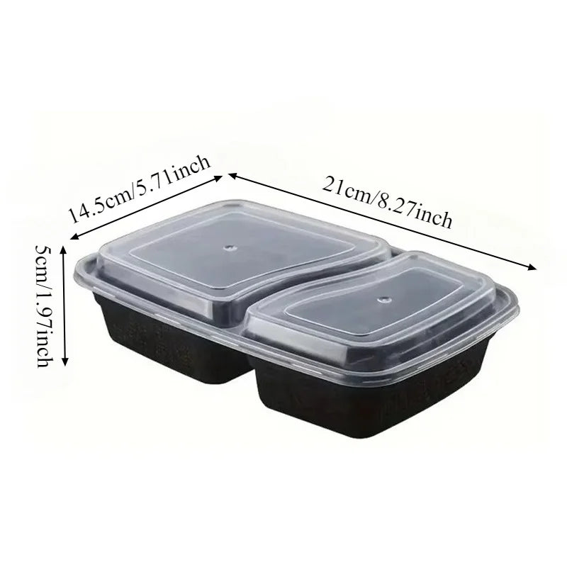 Black Two-Compartment Lunch Boxes – 5 or 10 Pack Food Lunch Box PLUSH