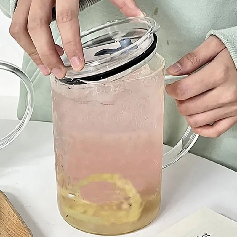 1L Glass Tumbler with Lid & Straw – Large Transparent Cup Glass Tumbler PLUSH