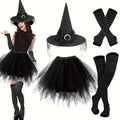 Halloween Witch Costume Set – Tutu Skirt, Hat & Striped Socks Halloween Costume Set PLUSH One Size 4pcs Black