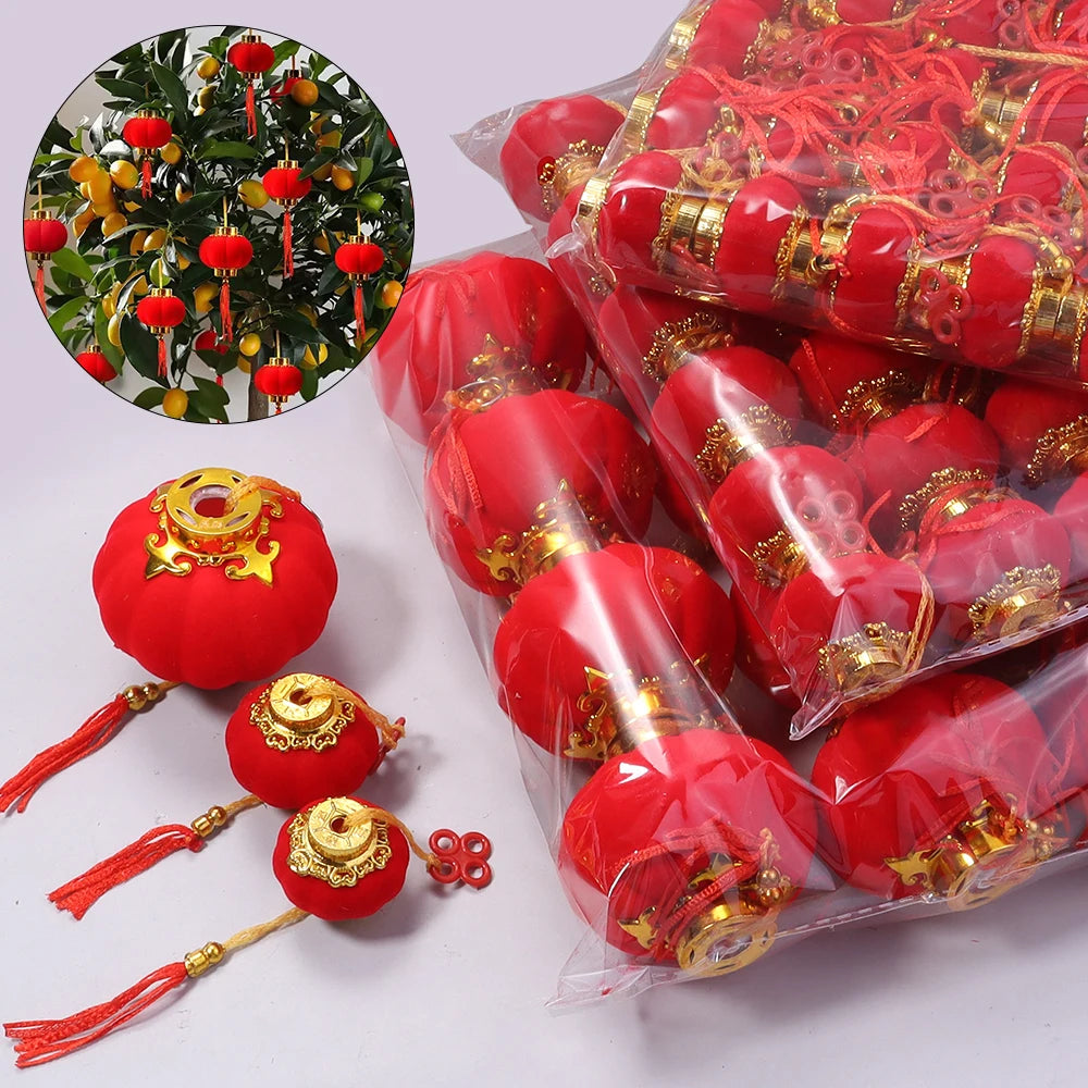 Mini Red Flocking Lanterns Chinese New Year DIY Decor 16-30pcs DIY Craft Decoration PLUSH