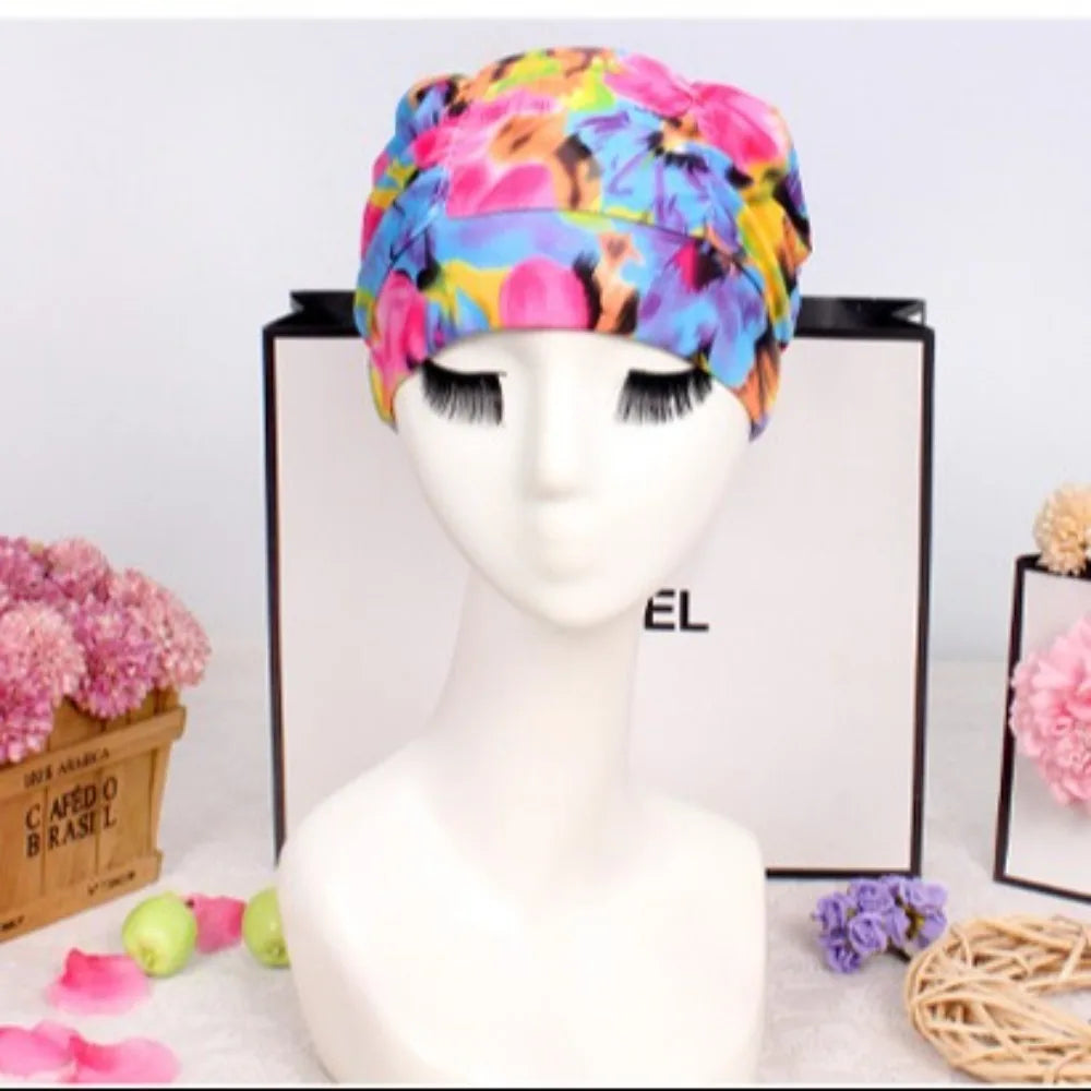 Printed Fabric Oversized Swimming Cap – Quick Dry, Free Size Swim Cap PLUSH