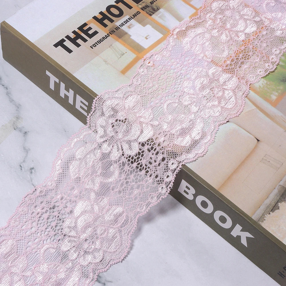 2 Yards 8cm Elastic Floral Lace Trim – DIY Sewing & Hairband Elastic Lace Trim PLUSH Pink 8cm 2yards