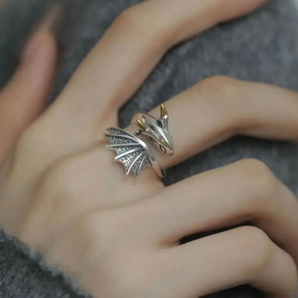 Vintage Dragon Adjustable Silver Ring – Retro Animal Jewelry Fashion Ring PLUSH Silver-Gold
