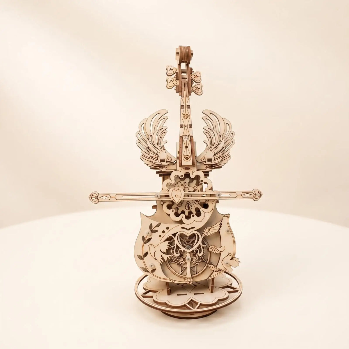 Violin Shaped Wood Music Box Ornament | Wing Pattern Decor Wood Music Box PLUSH