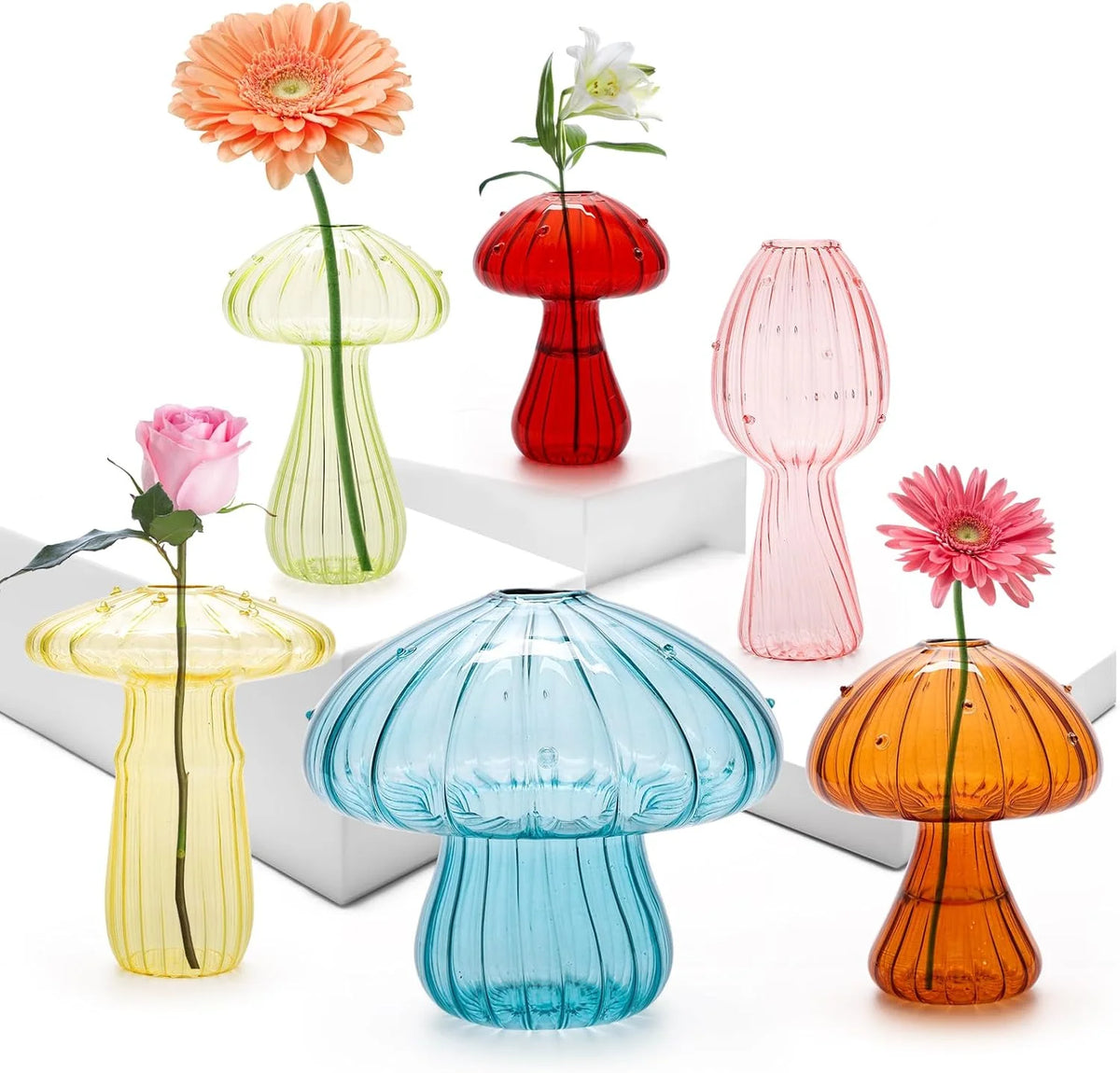 Mushroom Glass Vase Set – Mini Propagation Terrarium Décor Glass Propagation Vase PLUSH