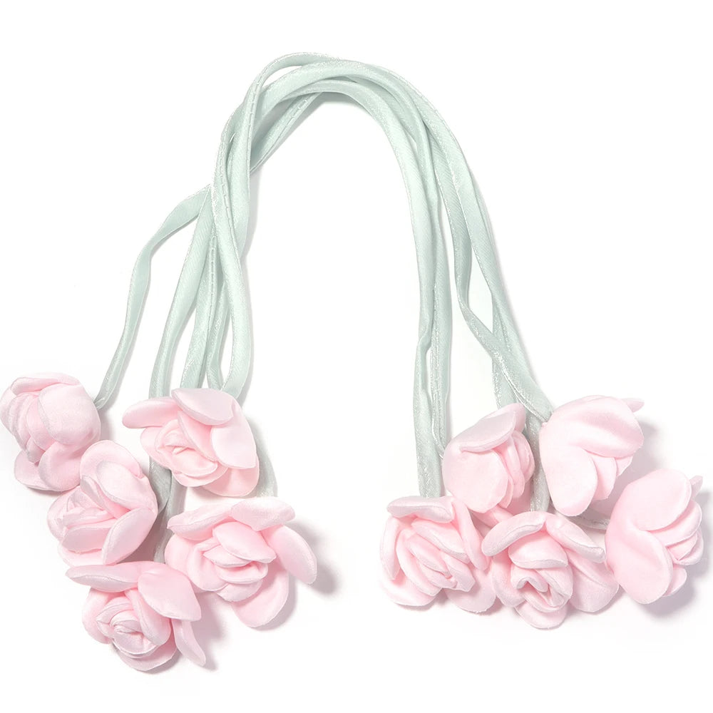 5pcs Satin Ribbon Rose Flower Strings – DIY Hair & Craft Decor Ribbon Flower Trim PLUSH light pink