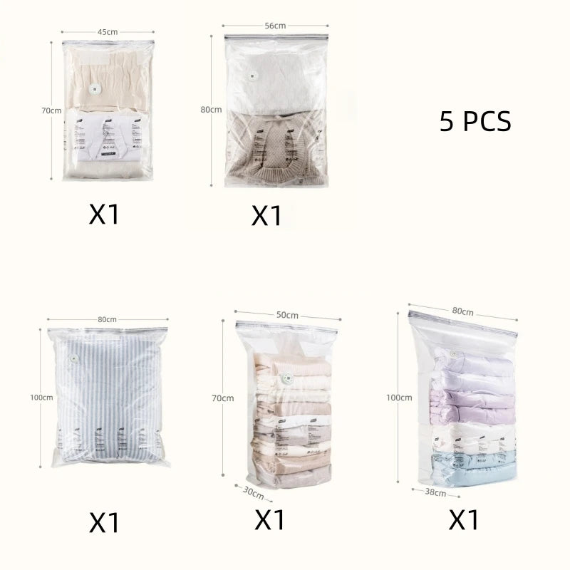 TAILI No-Pump Vacuum Storage Bags for Clothes & Blankets 3-5pc Vacuum Storage Bags PLUSH MIX 5 PCS 1