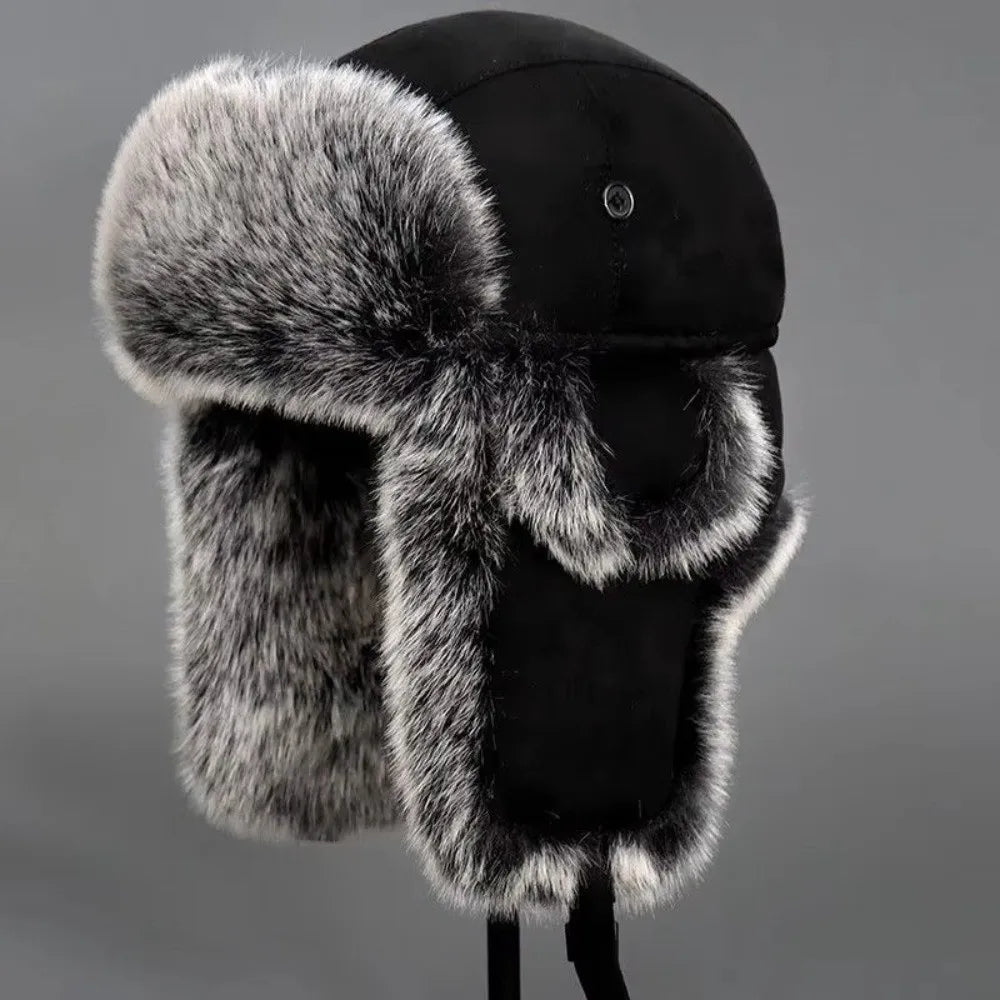 Vintage Suede Lei Feng Hat – Fleece Lined Ear Flap Winter Hat Winter Trapper Hat PLUSH