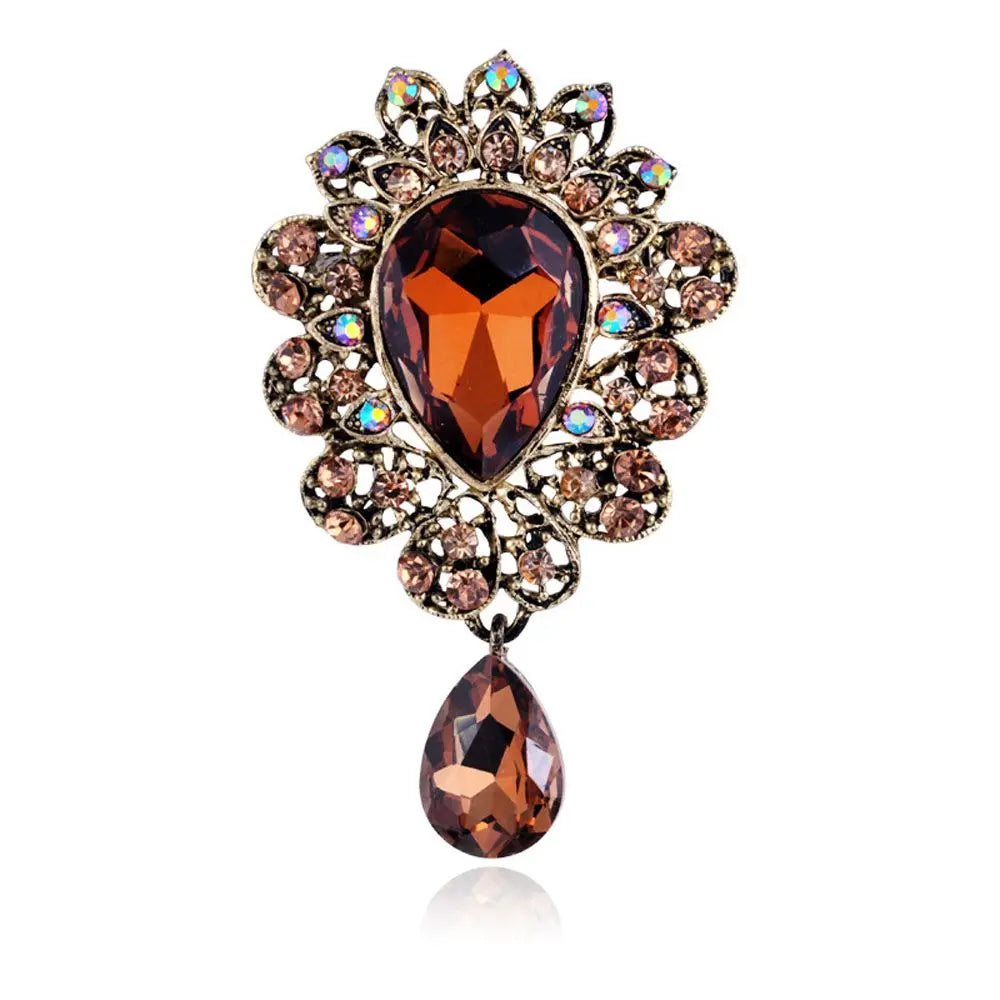 Water Drop Rhinestone Brooch Pin – Elegant Crystal Corsage Rhinestone Brooch Pin PLUSH orange