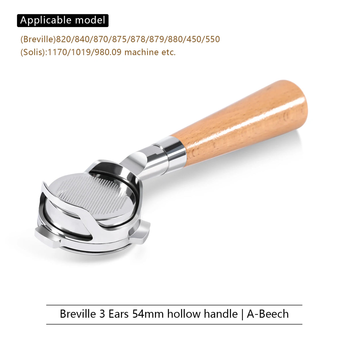 54mm Bottomless Portafilter for Breville 870 878 880 – Steel Espresso Portafilter PLUSH Beech A