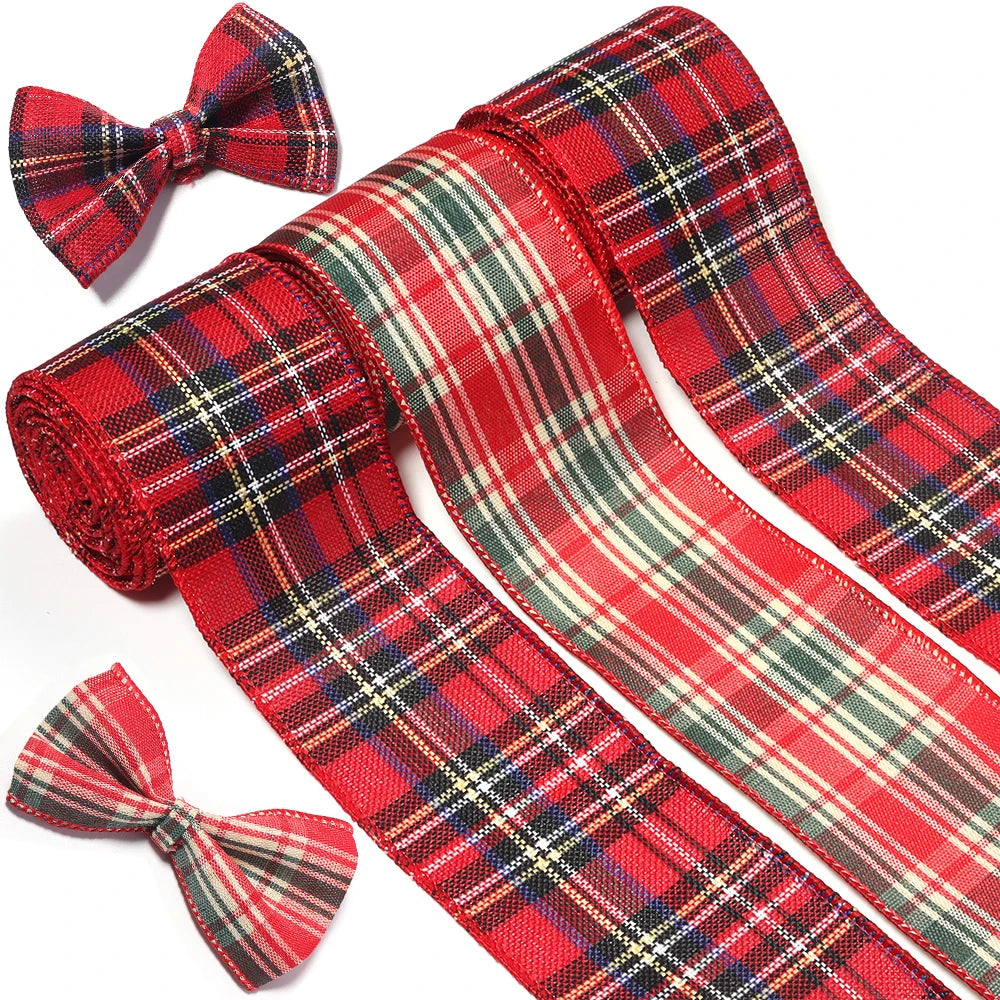 3 Yards Red Green Plaid Christmas Ribbon – DIY Gift Wrap Craft Ribbon PLUSH
