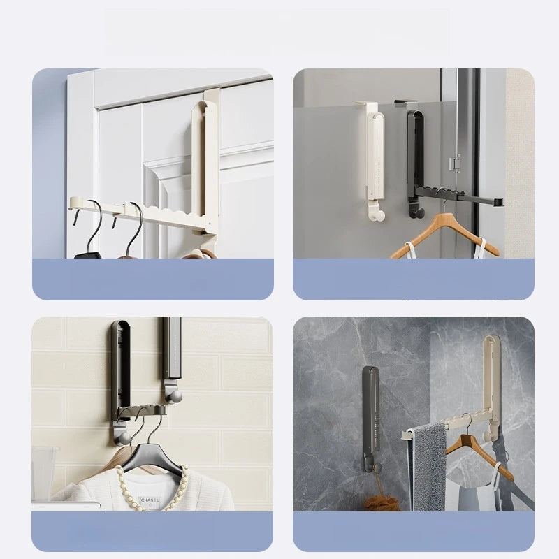 Foldable Door Hooks 6-Hook Aluminum Scalable Storage Rack Door Hook Rack PLUSH