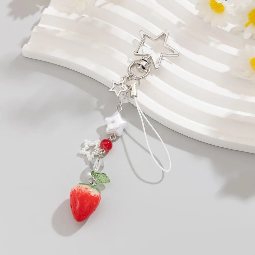 Strawberry Beaded Phone Chain Tassel Bag Charm Keychain Bag Charm Keychain PLUSH Style C