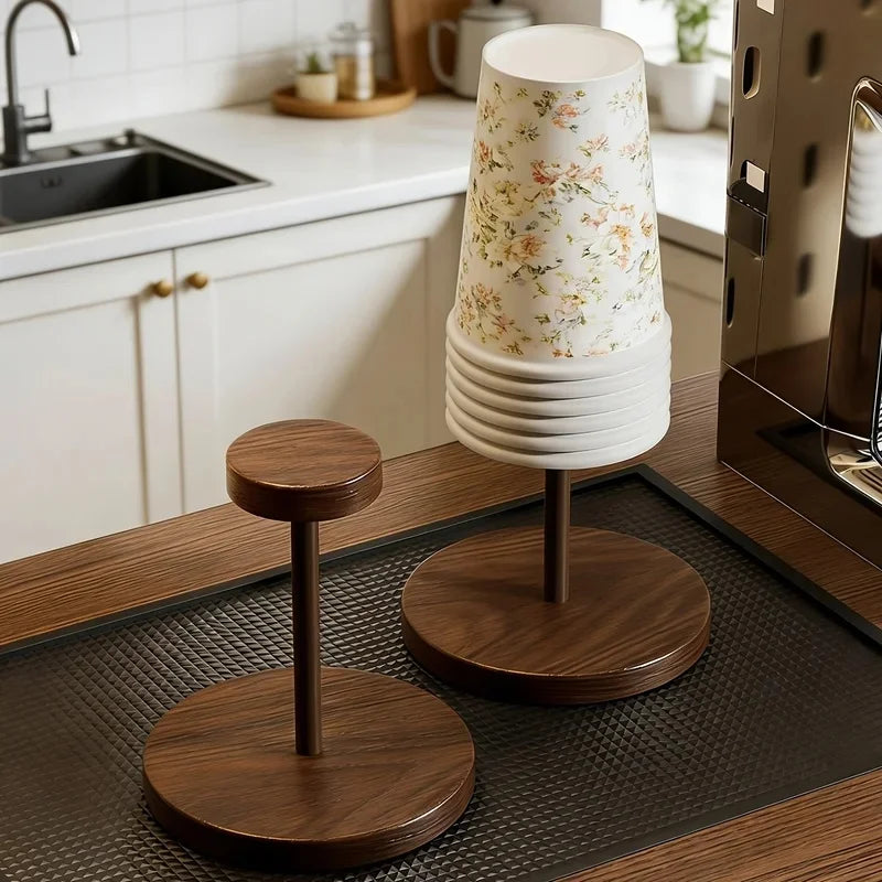 Walnut Wood Paper Cup Holder – Coffee Corner & Kitchen Organizer Cup Holder Organizer PLUSH