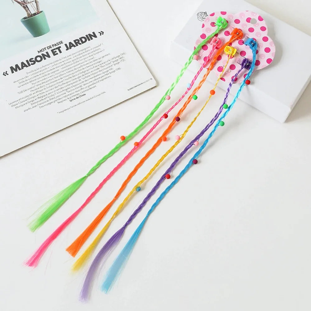 6-Pack Rainbow Braid Hair Extensions with Clips for Kids Kids Hair Extensions PLUSH