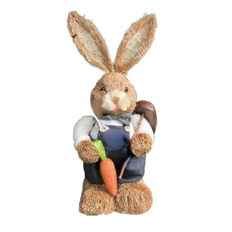 35cm Woven Wicker Easter Bunny Rustic Table Centerpiece Decor Easter Table Decor PLUSH B-1PCS 35CM
