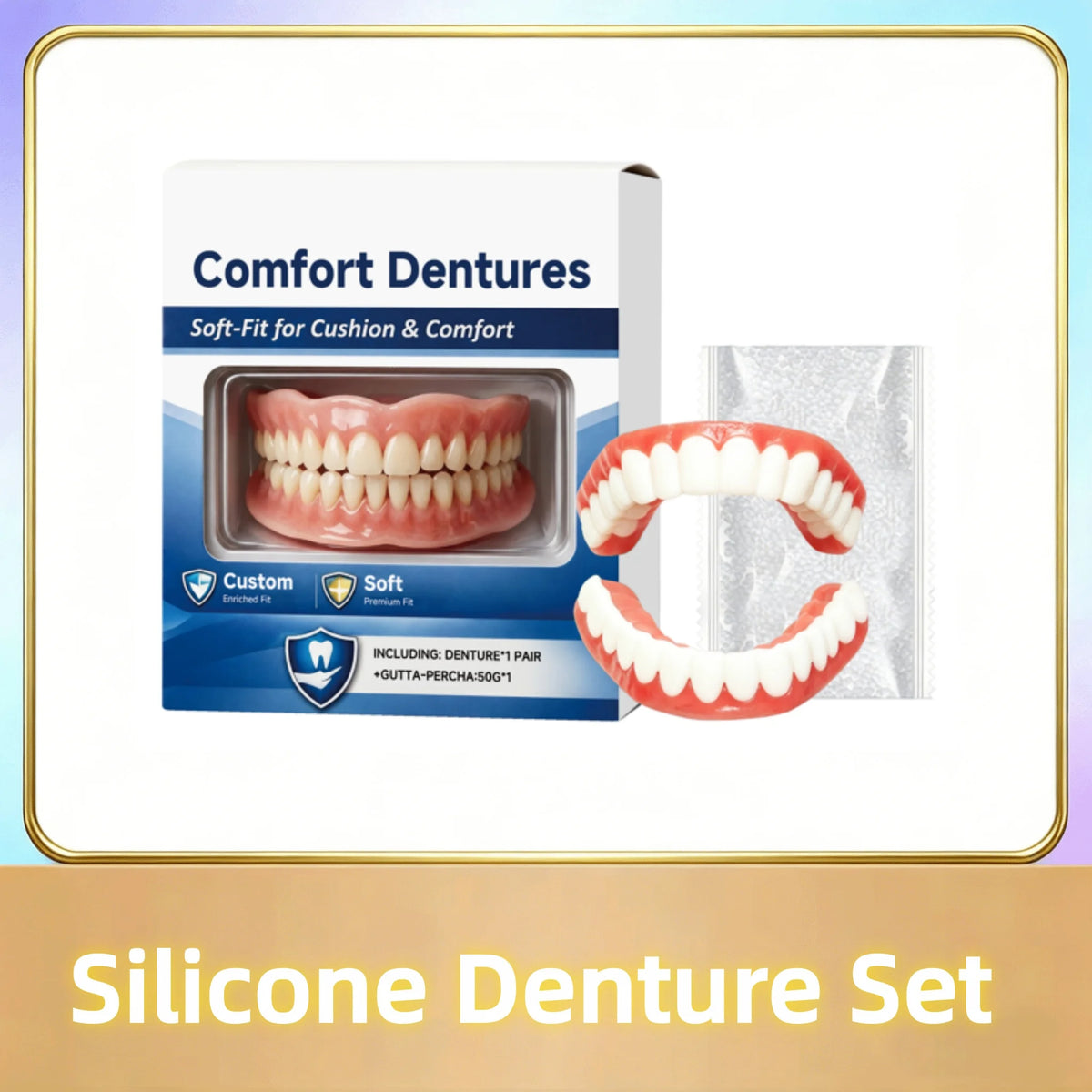 Full Silicone Denture Set – Lifelike Fake Teeth Upper & Lower Cosmetic Denture Set PLUSH 1Set