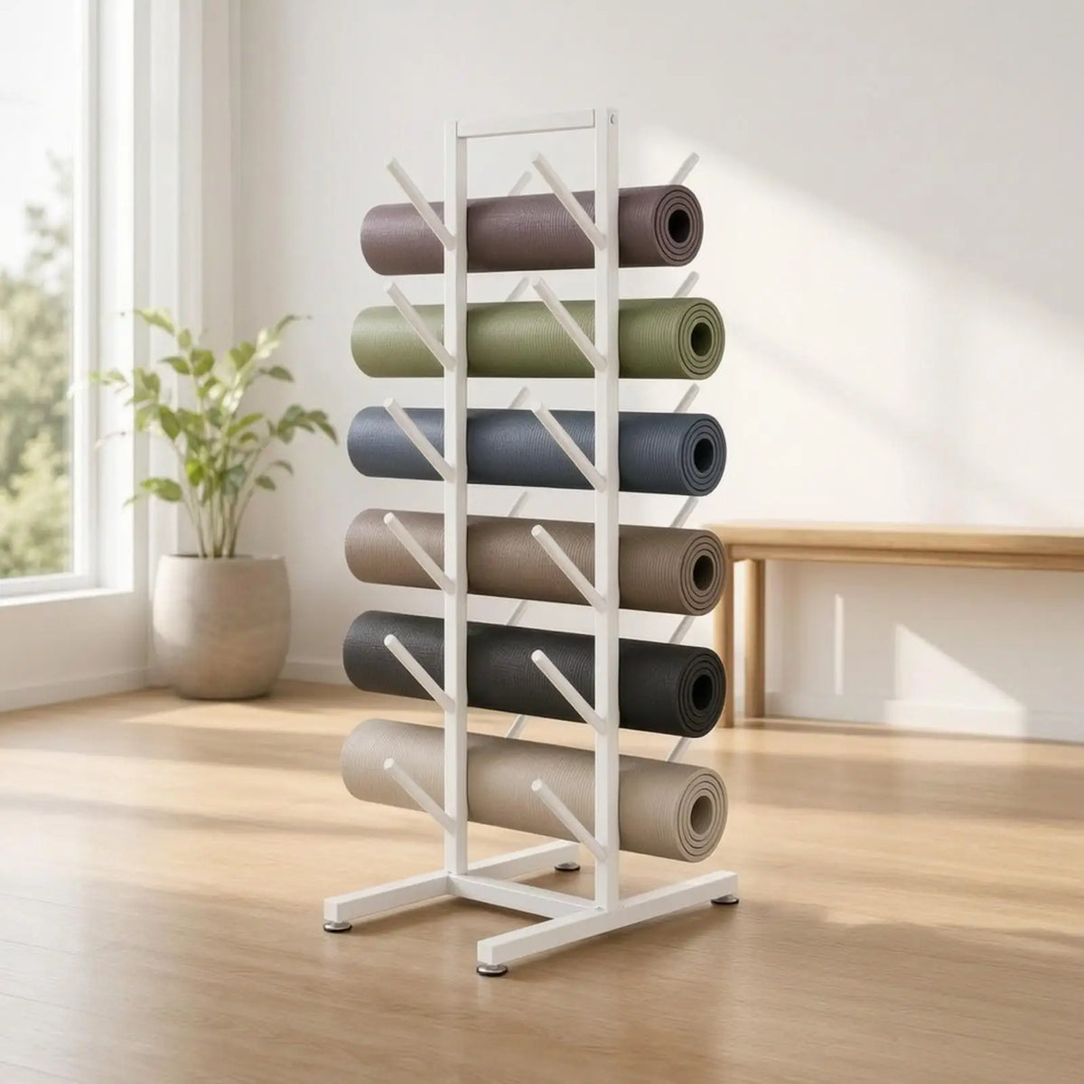 Freestanding Pilates Mat Storage Rack – 6-Tier Home Gym Mat Storage Rack PLUSH