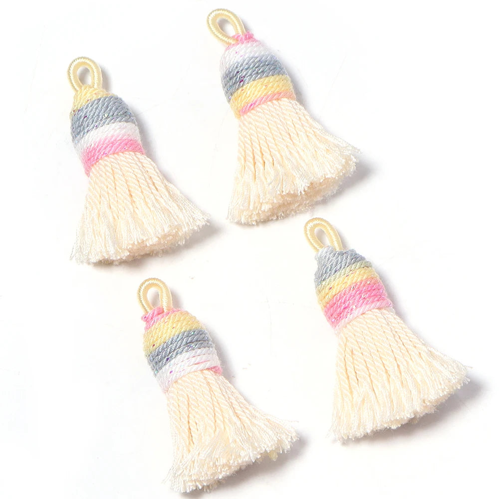 4pcs Gradient Glitter Mini Tassel Charms – DIY Jewelry Making Tassel Charms PLUSH Beige